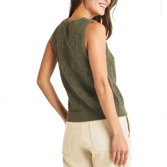 Splendid Open-Knit Crocheted Sleeveless Top Womens M Olive Green Preppy Boho - Picture 2 of 7
